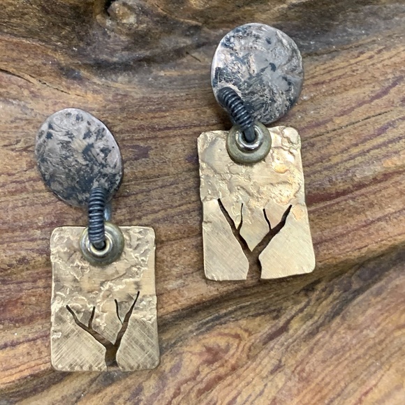 Silver Gold Tree Earring - Picture 1 of 4